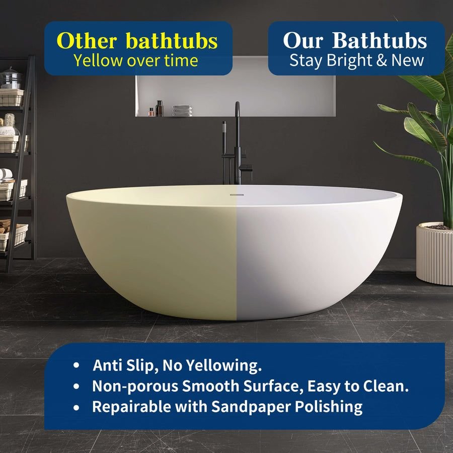 Bathroom idea with the New England Home Goods 67" White Modern Freestanding Solid Surface Dee, New England Home Goods