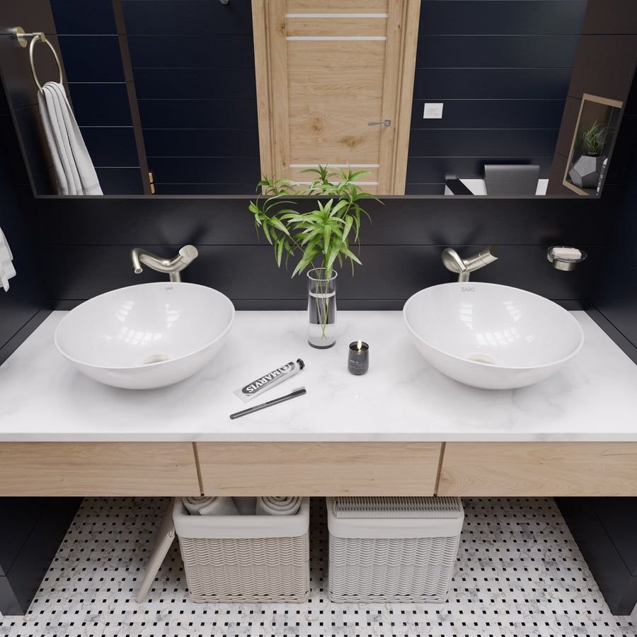 Bathroom idea with the EAGO BA351 18" ROUND CERAMIC ABOVE MOUNT BATHROOM BASIN VESSEL SINK, EAGO