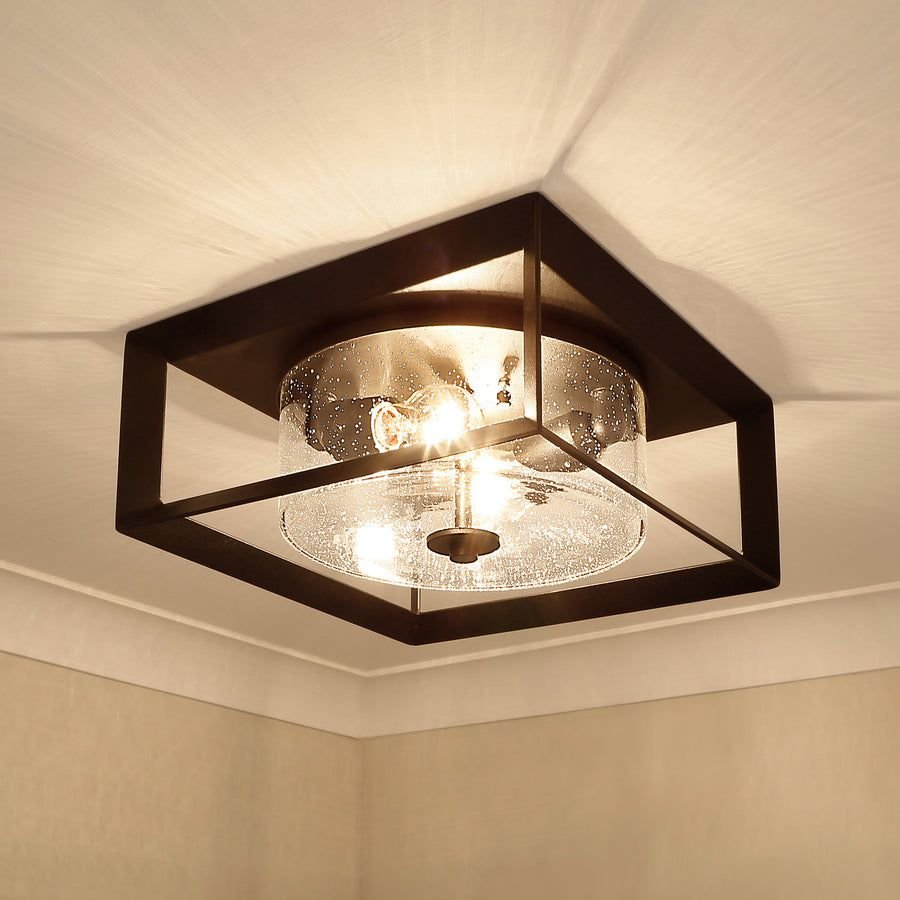 Outdoor idea with the Smyth Outdoor Flush Mount in Natural Black with Seeded Glass, Golden Lighting