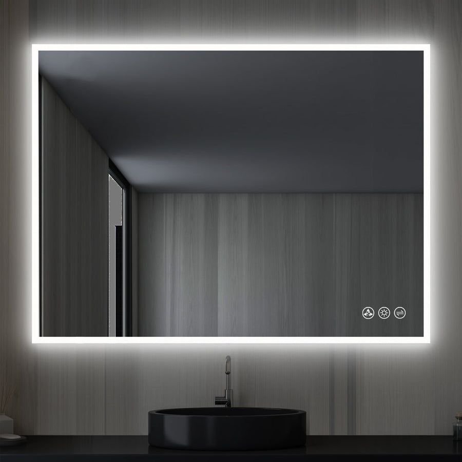 Bathroom idea with the Blossom Beta 48" x 30" Wall-Mounted Square LED Mirror With Frosted Sid, Blossom