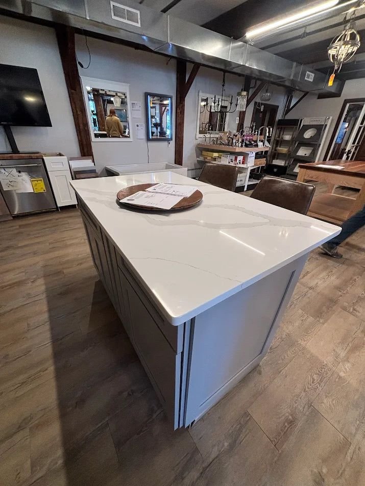 Kitchen idea with the 60" x 36" Grey Kitchen Island 3CM Quartz Top Soft-Close Drawers Full S, Showroom