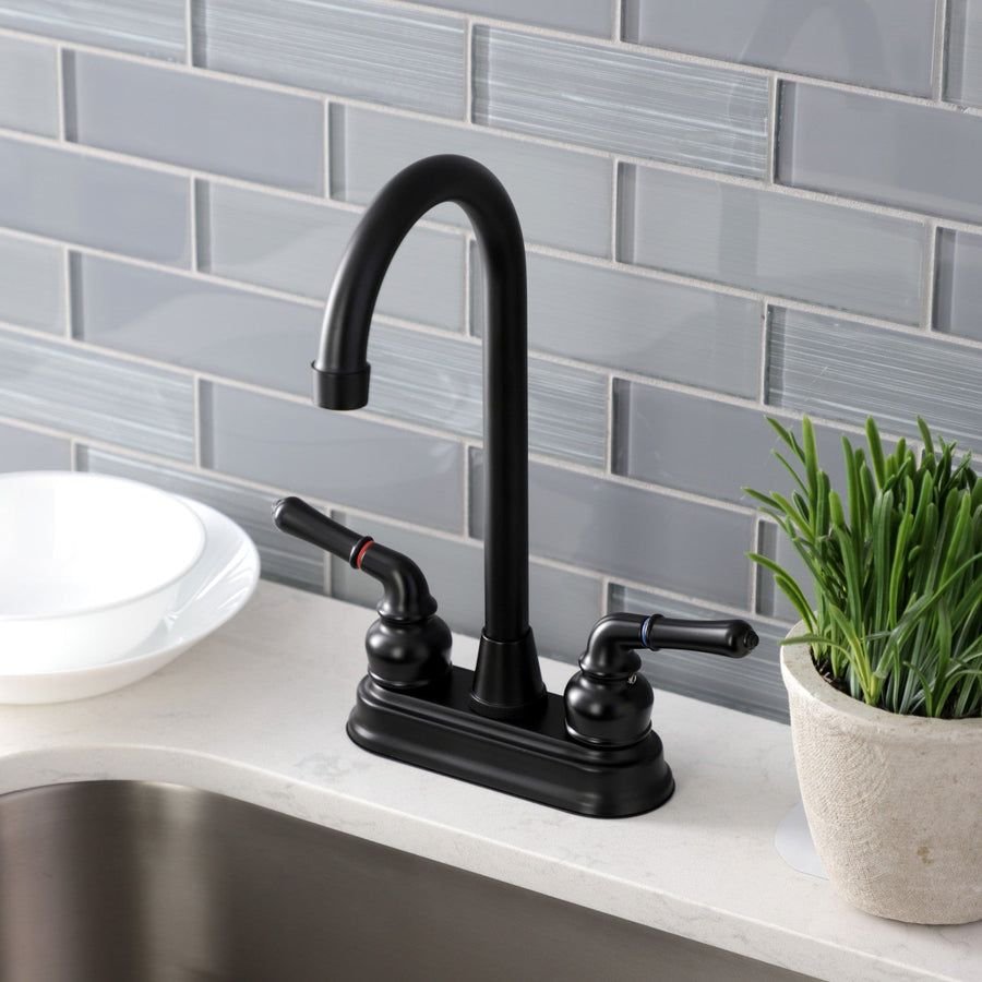 Kitchen idea with the Magellan KB490 Two-Handle 2-Hole Deck Mount Bar Faucet, Matte Black, Kingston Brass