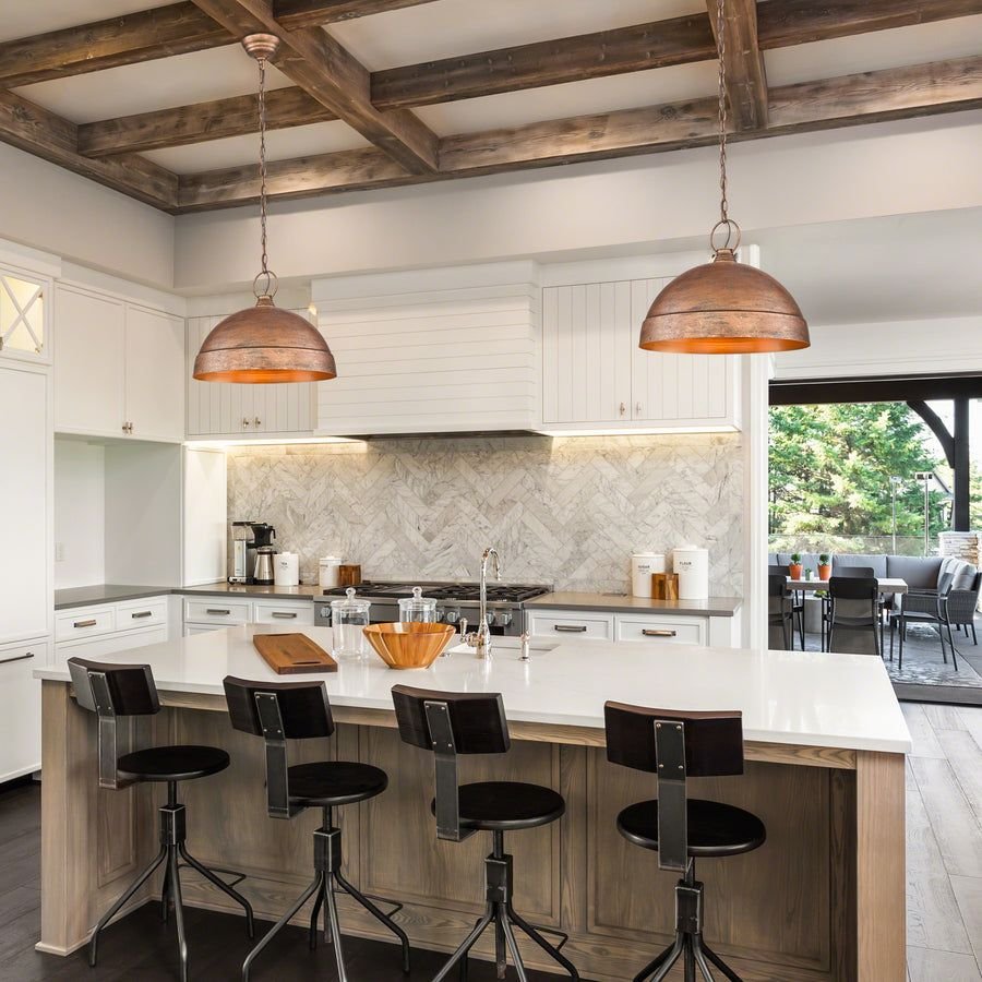 Kitchen idea with the Lincoln Large Pendant in Vintage Copper, Golden Lighting