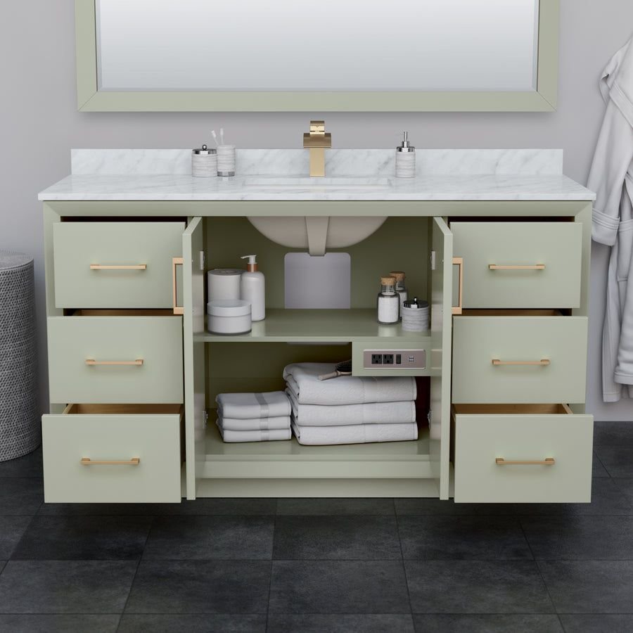 Bathroom idea with the Strada 60 Inch Single Bathroom Vanity in Light Green Carrara Cultured, Wyndham Collection