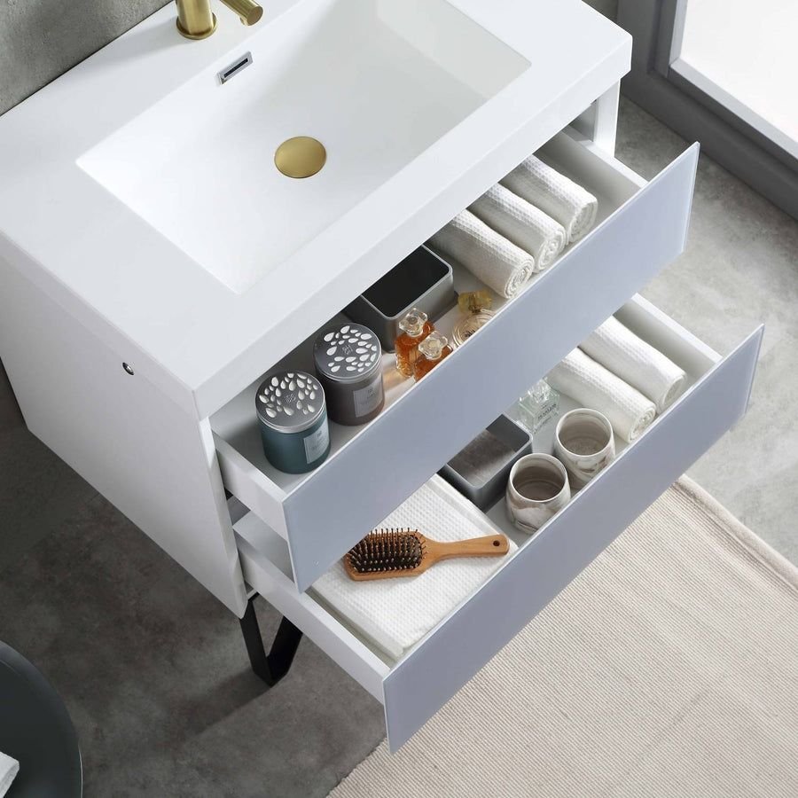Bathroom idea with the Blossom Jena 30" 2-Drawer Light Gray Wall-Mounted Vanity Set With Acry, Blossom