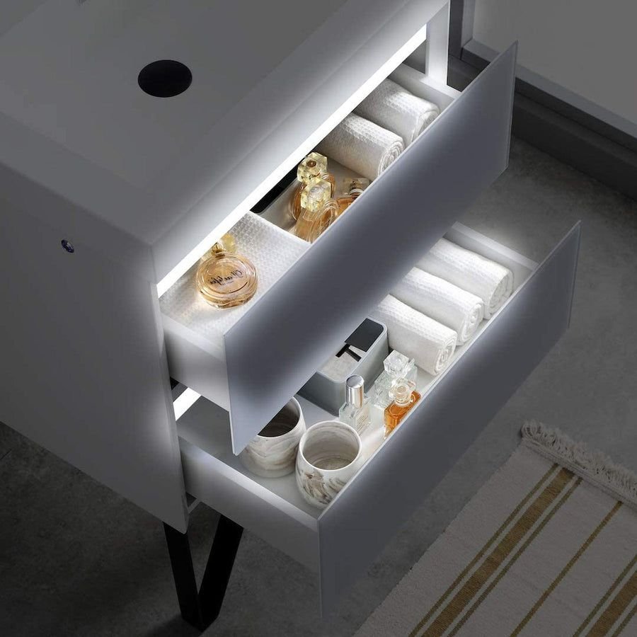Bathroom idea with the Blossom Jena 30" 2-Drawer Calacatta White Wall-Mounted Vanity Set With, Blossom