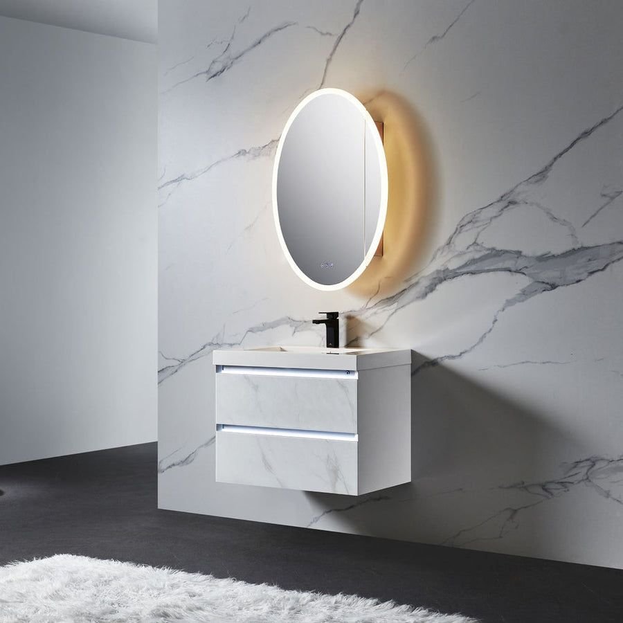 Bathroom idea with the Blossom Spica 24" x 36" Oval Inside LED Light on Door Medicine Cabinet, Blossom