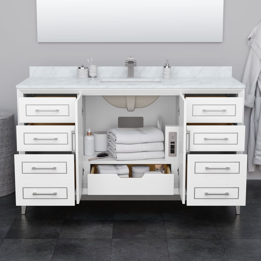 Bathroom idea with the Marlena 60 Inch Single Bathroom Vanity in White Carrara Cultured Marbl, Wyndham Collection