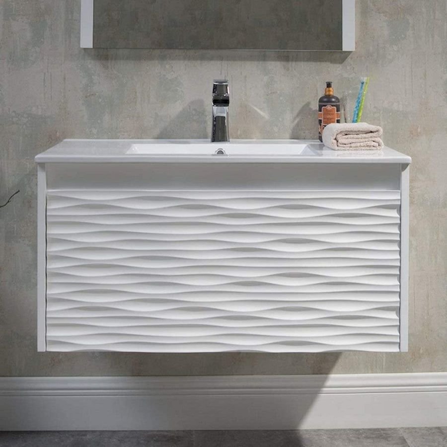 Bathroom idea with the Blossom Paris 36" 1-Drawer White Wall-Mounted Vanity Set With Ceramic, Blossom