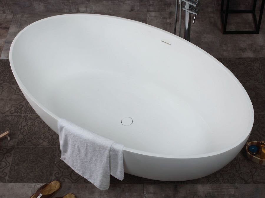 Bathroom idea with the ALFI brand AB9941 67" White Oval Solid Surface Smooth Resin Soaking Ba, ALFI