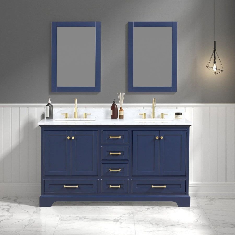 Bathroom idea with the Blossom Copenhagen 60" 4-Door 6-Drawer Navy Blue Freestanding Solid Wo, Blossom