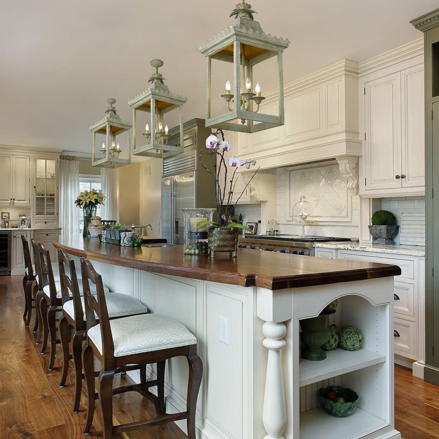 Kitchen idea with the Finley 4-Light Pendant in Vintage Sage, Golden Lighting