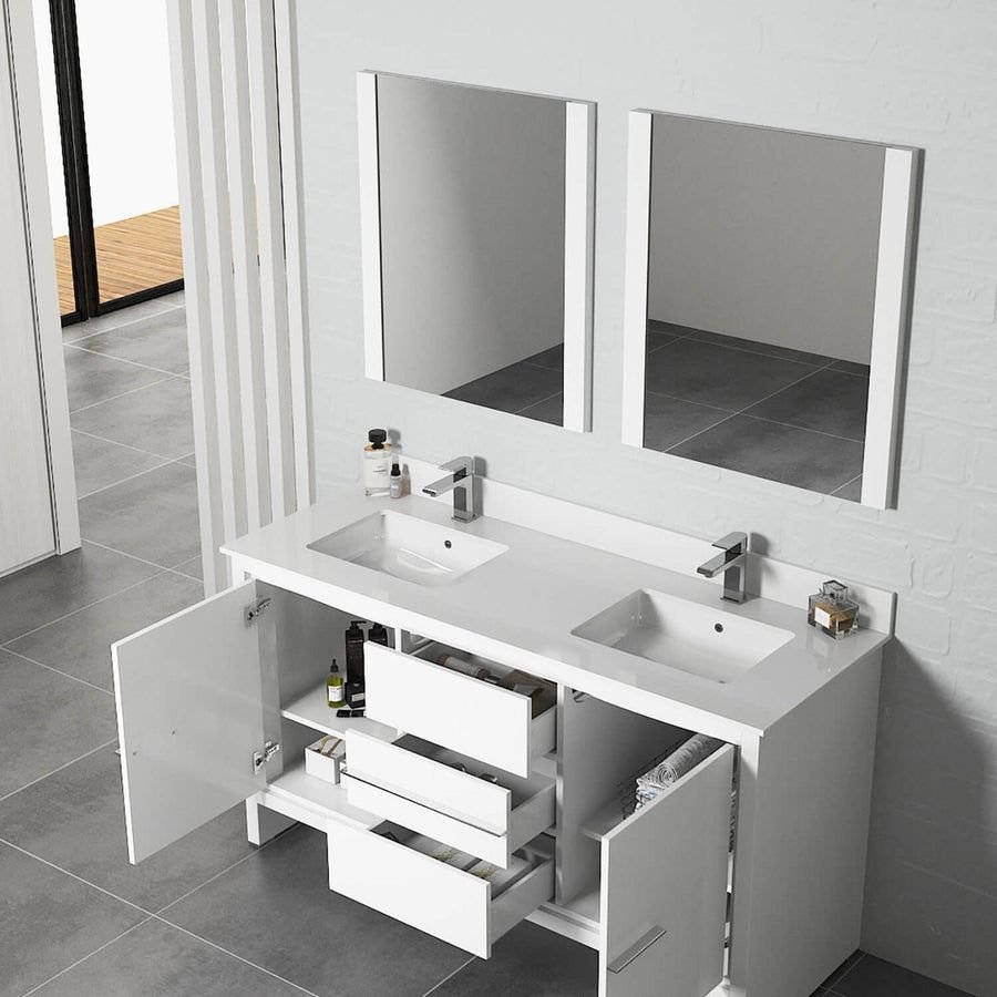 Bathroom idea with the Blossom Milan 60" 2-Door 3-Drawer White Freestanding Vanity With Ceram, Blossom
