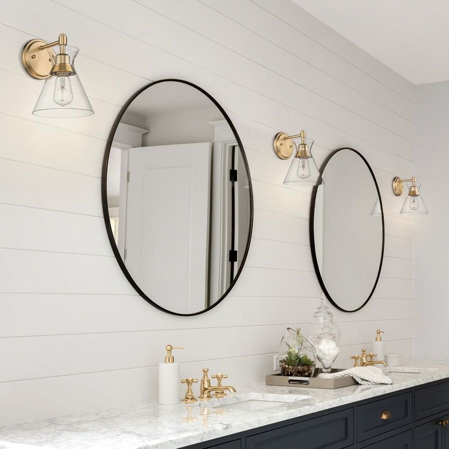 Bathroom idea with the Malta BCB 1 Light Wall Sconce in Brushed Champagne Bronze with Clear G, Golden Lighting
