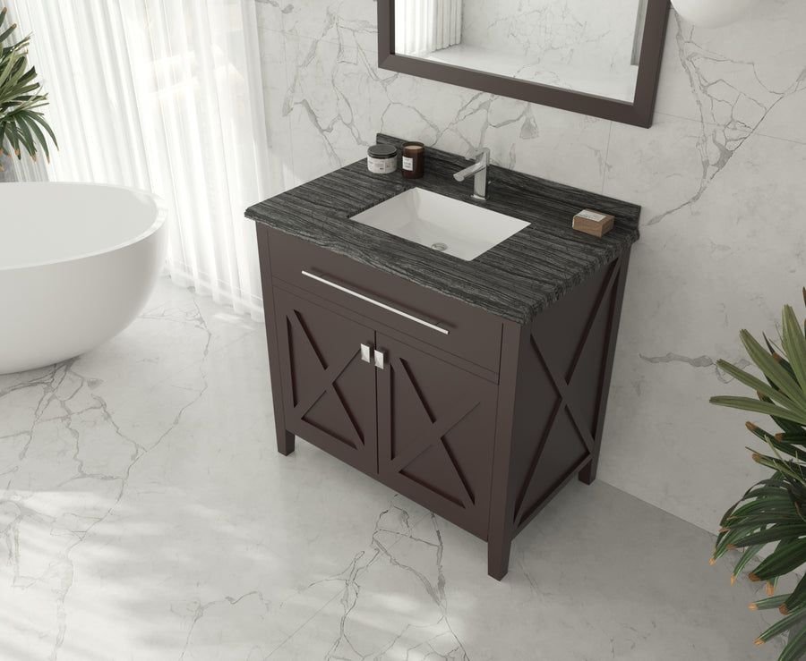 Bathroom idea with the Wimbledon 36" Brown Bathroom Vanity with Black Wood Marble Countertop, Laviva