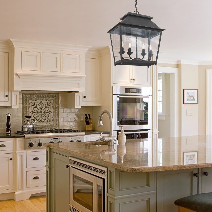 Kitchen idea with the Abingdon 4-Light Pendant in Antique Black Iron, Golden Lighting