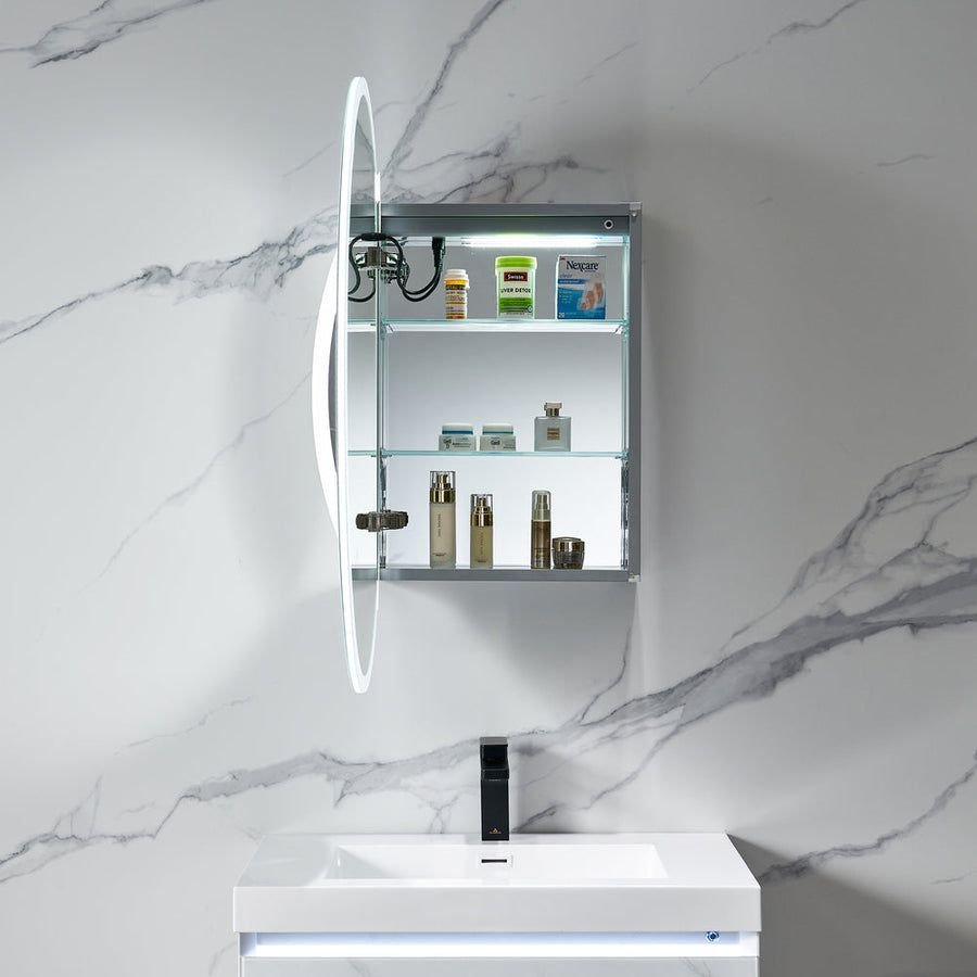 Bathroom idea with the Blossom Spica 24" x 36" Oval Inside LED Light on Door Medicine Cabinet, Blossom