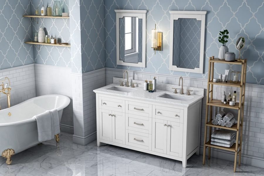 Bathroom idea with the Jeffrey Alexander VKITCHA60CHSGR 60" Chocolate Chatham Vanity, double, Jeffrey Alexander