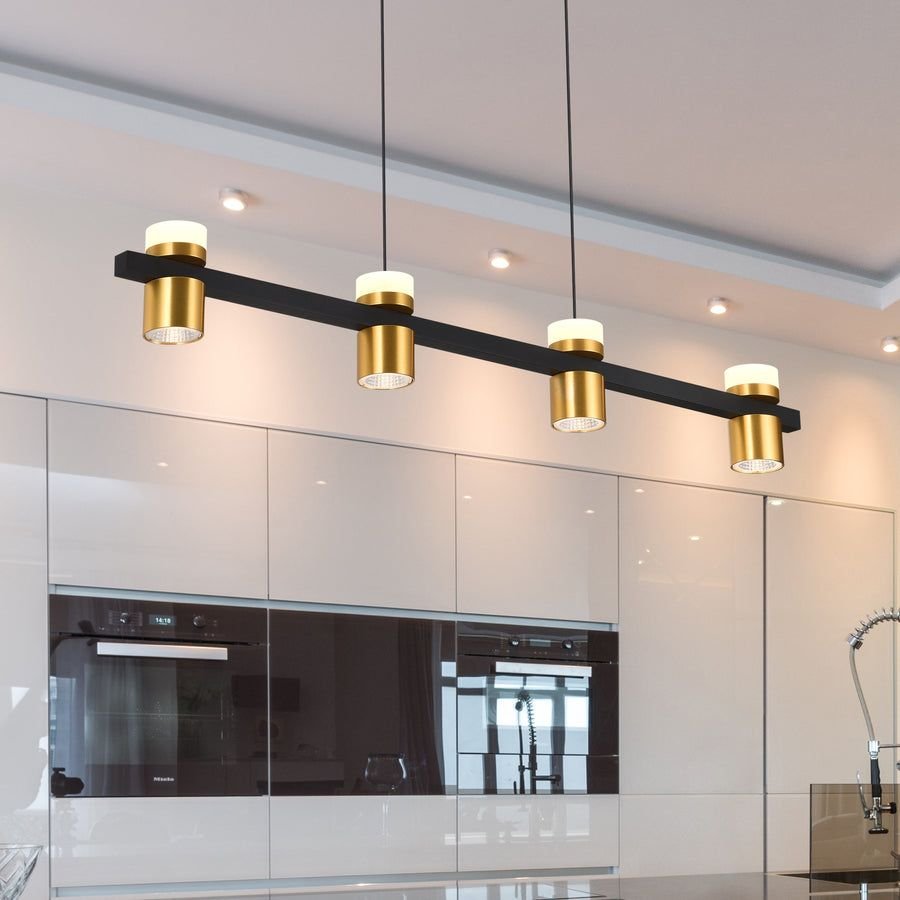 Living room idea with the VONN Artisan Ferro VMC34334BL 34" Integrated LED ETL Certified Pendant, VONN