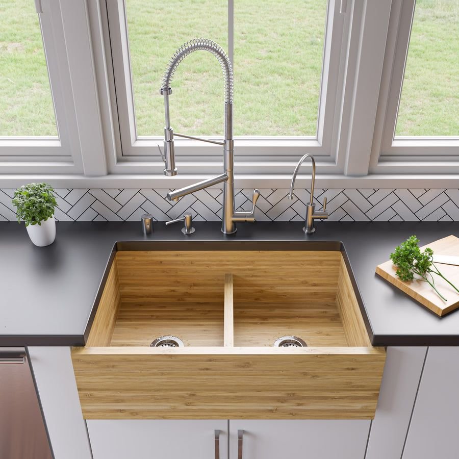 Kitchen idea with the Brushed Nickel Double Spout Commercial Spring Kitchen Faucet, ALFI