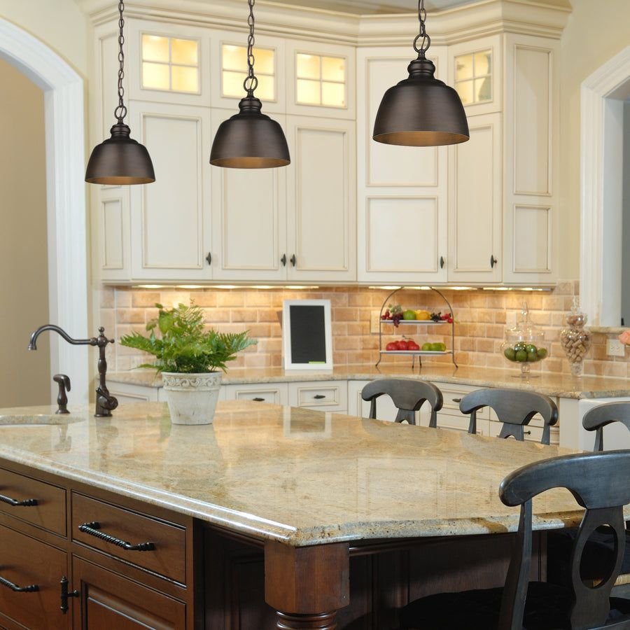 Living room idea with the Holmes Mini Pendant in Rubbed Bronze, Golden Lighting