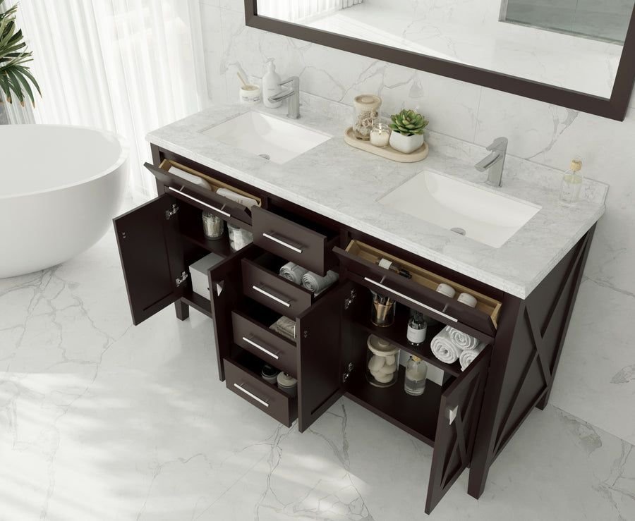 Bathroom idea with the Wimbledon 60" Brown Double Sink Bathroom Vanity with Black Wood Marble, Laviva