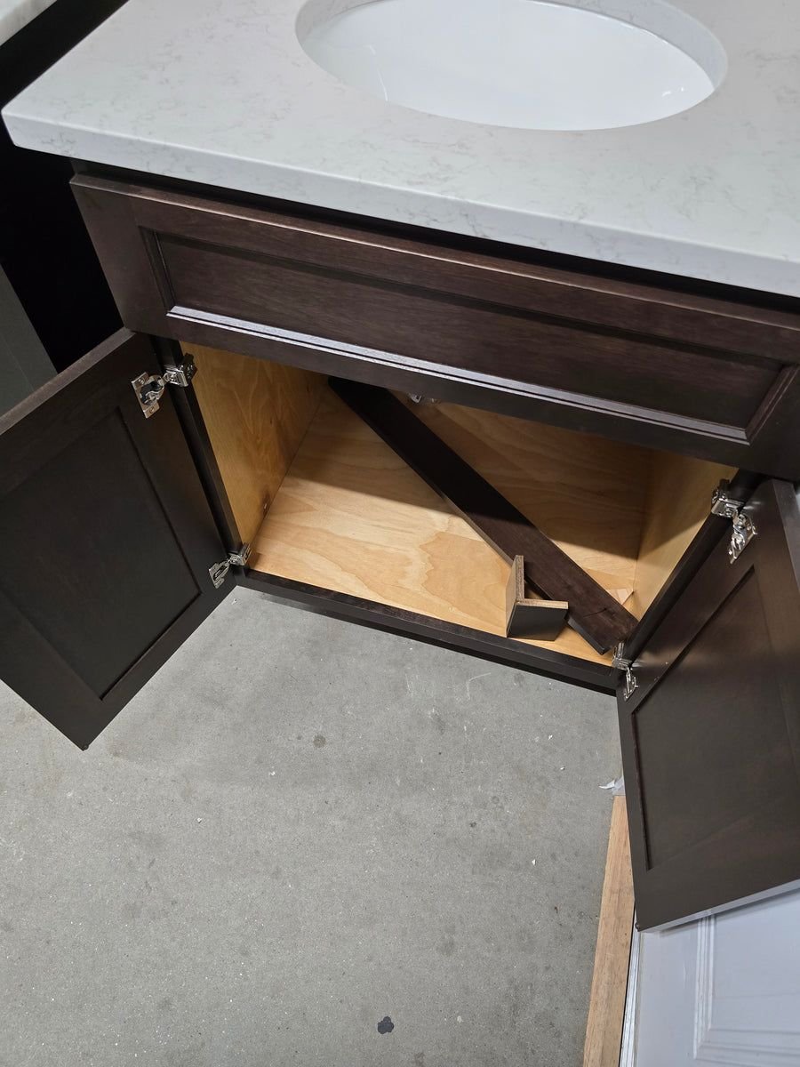 Kitchen idea with the 28" Dark Wood Corner Vanity with Custom Marble Top, Bertch