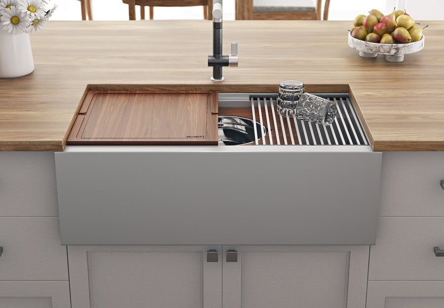 Kitchen idea with the Ruvati 33-inch Workstation Two-Tiered Ledge Kitchen Sink Apron-Front 1, Ruvati