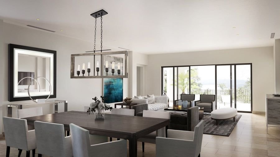 Living room idea with the Gatehouse Linear Chandelier, Artcraft