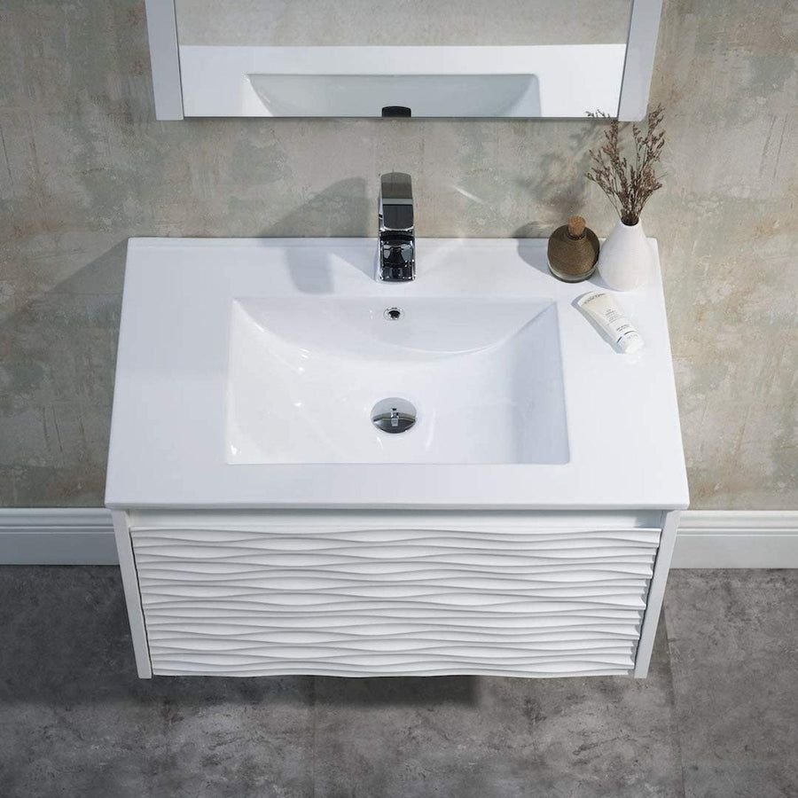 Bathroom idea with the Blossom Paris 30" 1-Drawer White Wall-Mounted Vanity Set With Ceramic, Blossom
