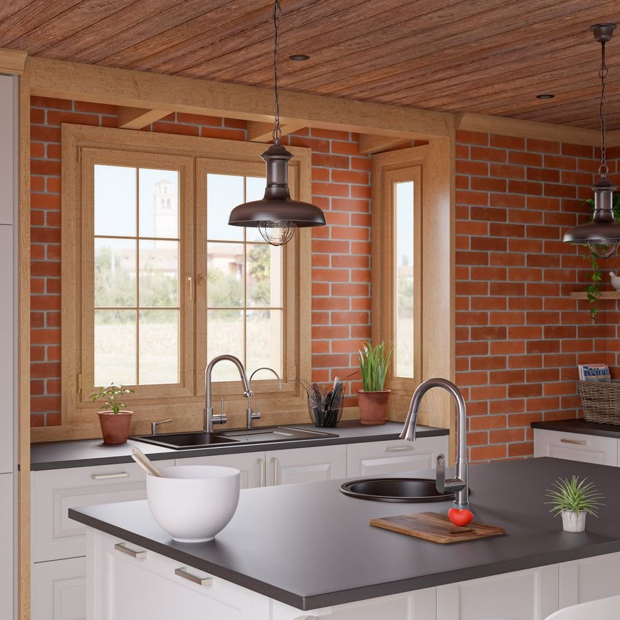 Kitchen idea with the ALFI brand AB1717DI-C Chocolate 17" Drop-In Round Granite Composite Ki, ALFI
