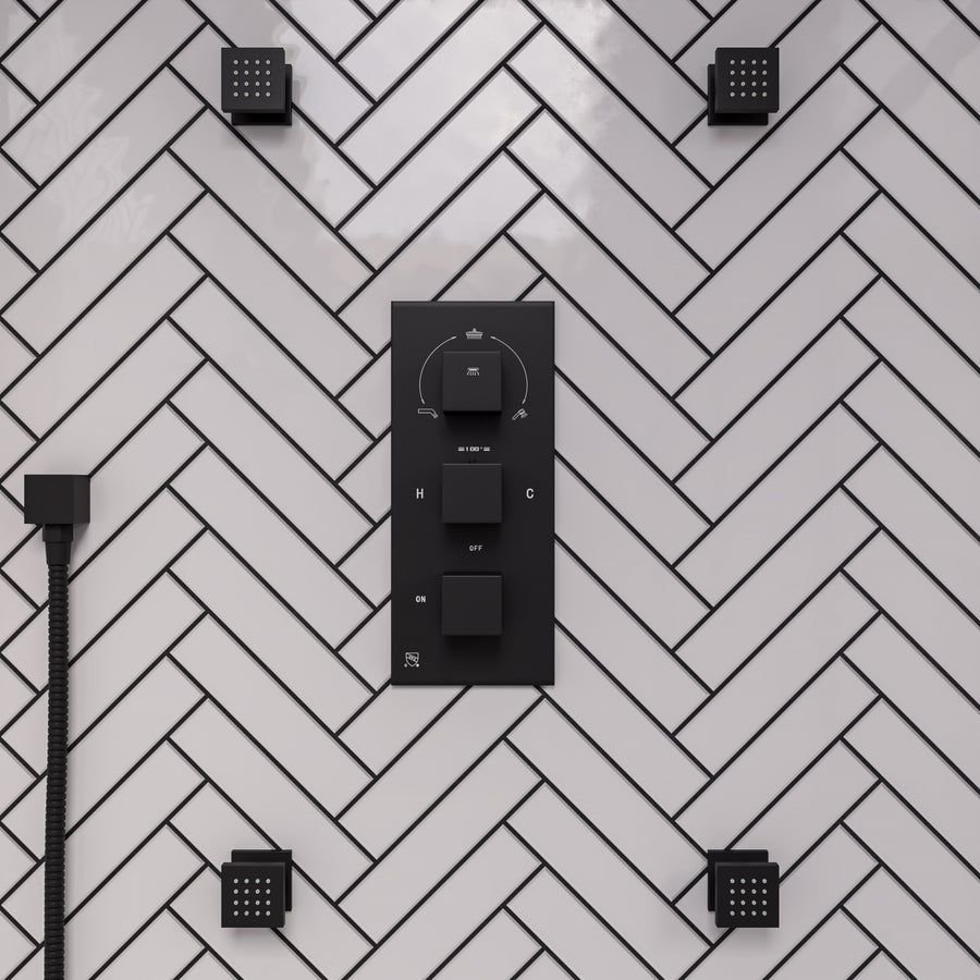 Bathroom idea with the Black Matte 3-Way Thermostatic Valve Shower Mixer Square Knobs, ALFI