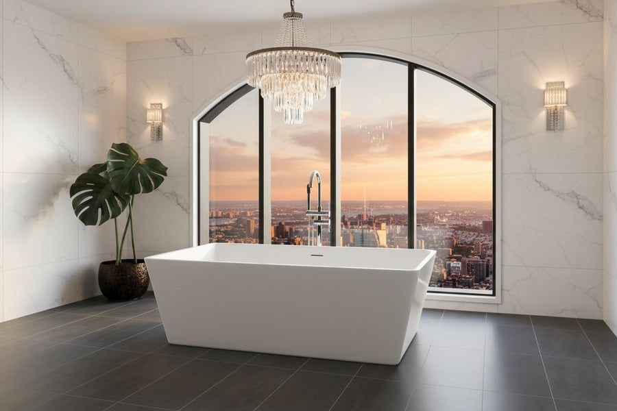 Bathroom idea with the New England Home Goods Greg 71" Extra-Wide Acrylic Rectangular Freesta, New England Home Goods