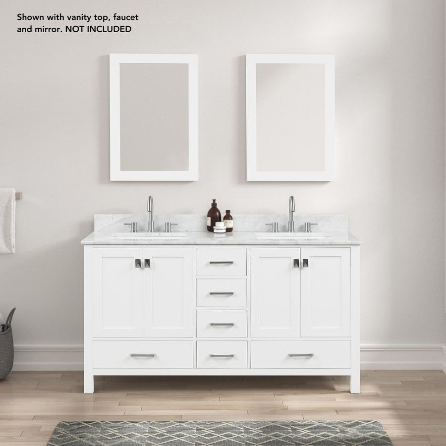 Bathroom idea with the Blossom Geneva 60" 4-Door 6-Drawer Matte White Freestanding Solid Wood, Blossom
