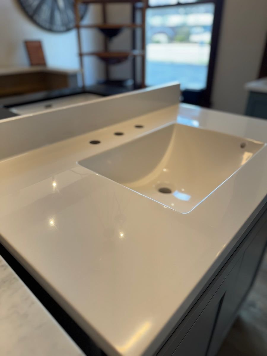 Bathroom idea with the Cab-Tec/Wolf 37" Grey Vanity Combo, White Cultured Marble Top, Showroom