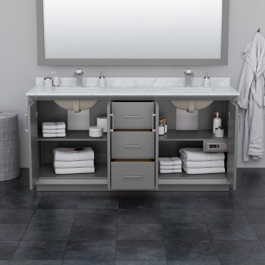 Bathroom idea with the Strada 72 Inch Double Bathroom Vanity in Dark Gray Carrara Cultured Ma, Wyndham Collection