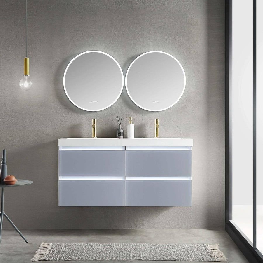 Bathroom idea with the Blossom Jena 48" 2-Drawer Light Gray Wall-Mounted Vanity Set With Acry, Blossom