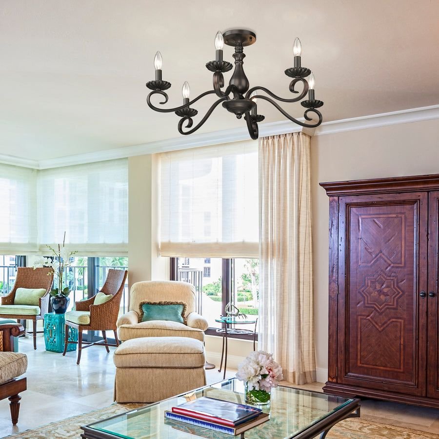 Living room idea with the Larrick 6 Light Semi-Flush, Golden Lighting