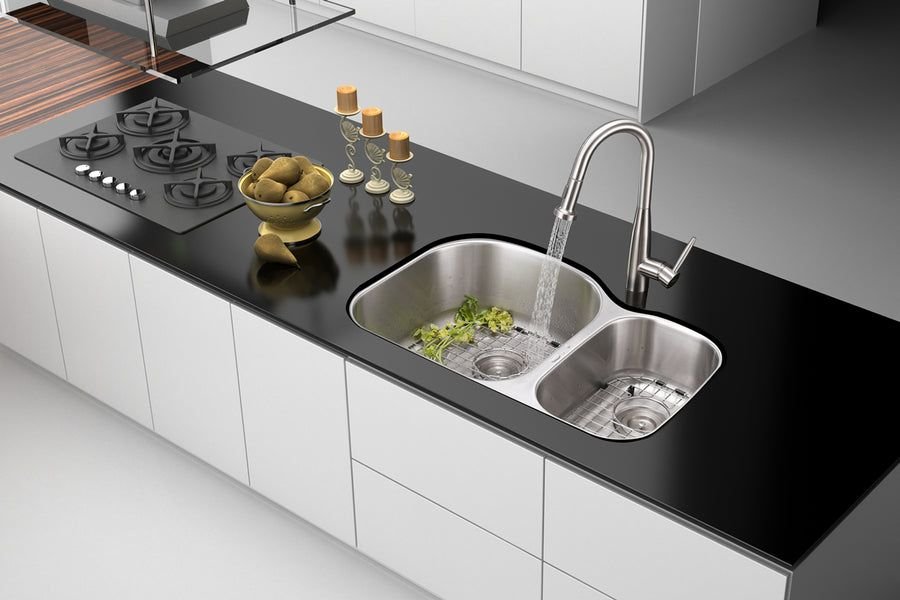 Kitchen idea with the Ruvati 34-inch Undermount 60/40 Double Bowl 16 Gauge Stainless Steel K, Ruvati