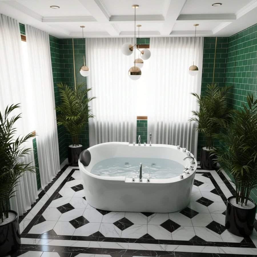 Bathroom idea with the New England Home Goods 51" Modern Freestanding Whirlpool Tub with Hydr, New England Home Goods