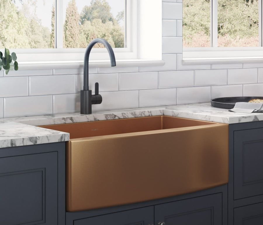 Kitchen idea with the Ruvati 30-inch Apron-Front Farmhouse Kitchen Sink, Ruvati