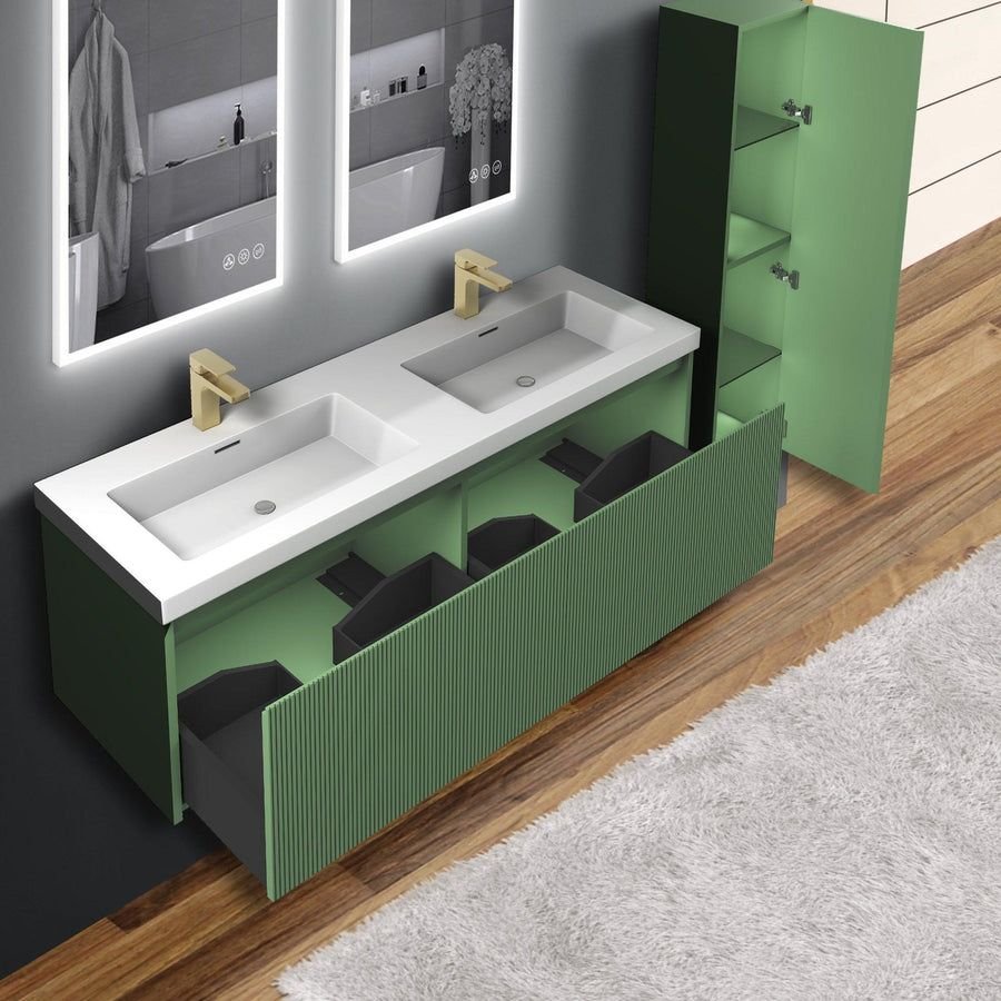 Bathroom idea with the Blossom Positano 60" 1-Drawer Aventurine Green Wall-Mounted Double Van, Blossom
