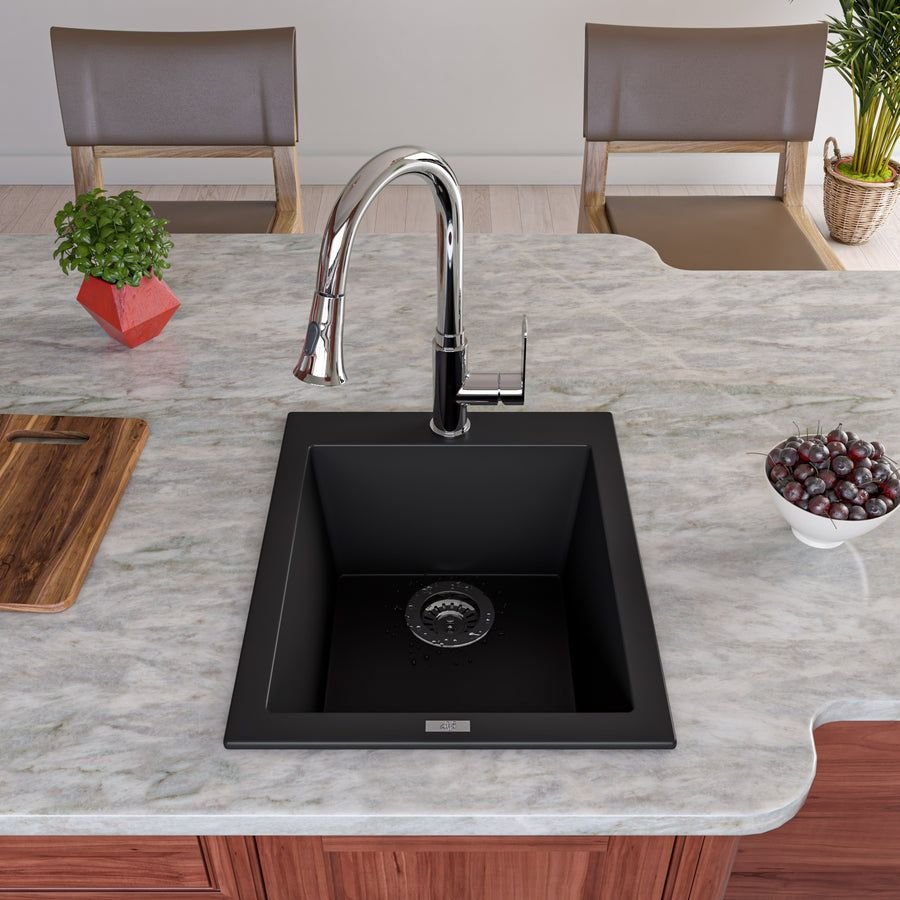 Kitchen idea with the ALFI brand AB1720DI-BLA Black 17" Drop-In Rectangular Granite Composit, ALFI