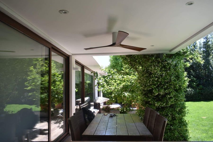 Living room idea with the Matthews Fan IR3H-BN-BK-60 Irene-3H three-blade flush mount paddle fan, Matthews Fan