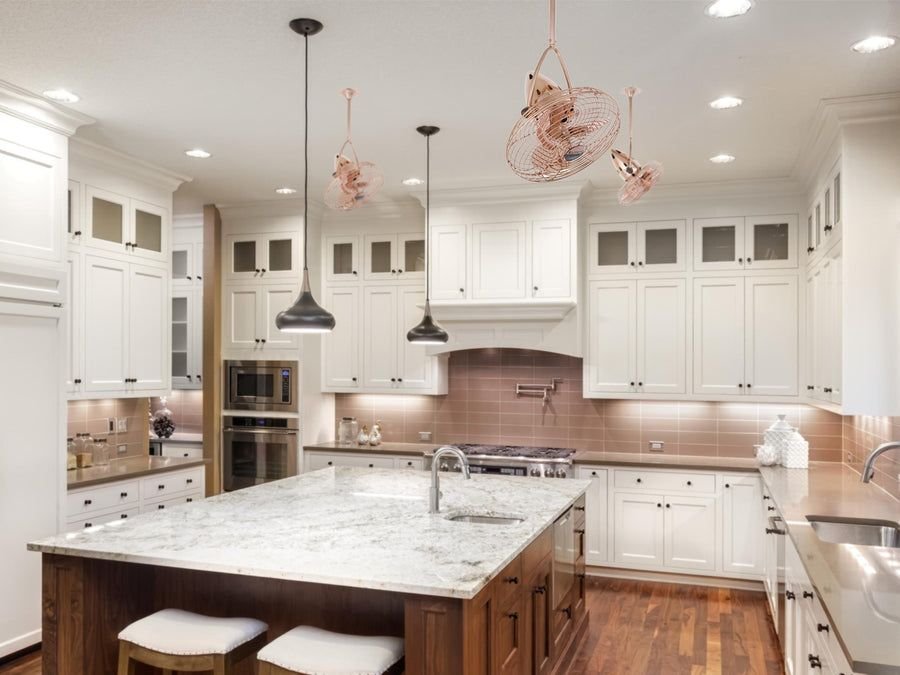 Living room idea with the Matthews Fan JD-CP-MTL Jarold Direcional ceiling fan in Polished Coppe, Matthews Fan