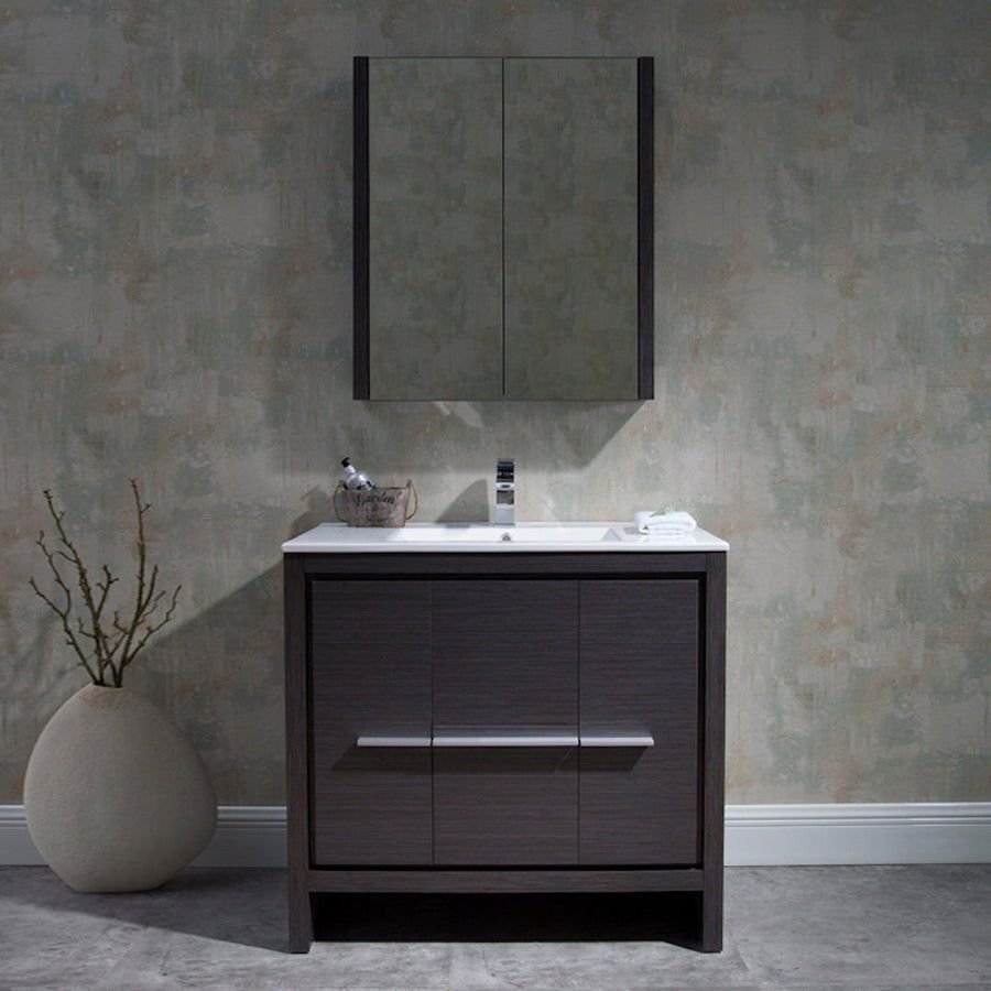 Bathroom idea with the Blossom Milan 36" 2-Door 2-Drawer Silver Gray Freestanding Vanity Base, Blossom