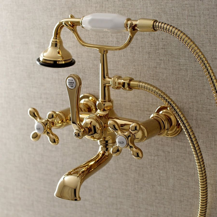 Bathroom idea with the Aqua Vintage AE557T2 Three-Handle 2-Hole Tub Wall Mount Clawfoot Tub F, Kingston Brass