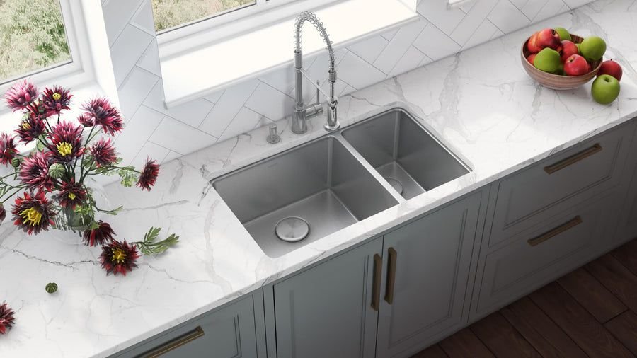 Kitchen idea with the Ruvati 32-inch Undermount Kitchen Sink 70/30 Double Bowl 16 Gauge Stai, Ruvati