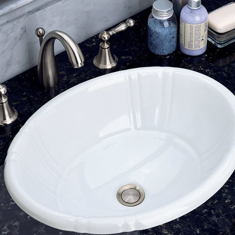 Bathroom idea with the Icera White Antigua II Drop-in Lavatory No Faucet Holes, Icera