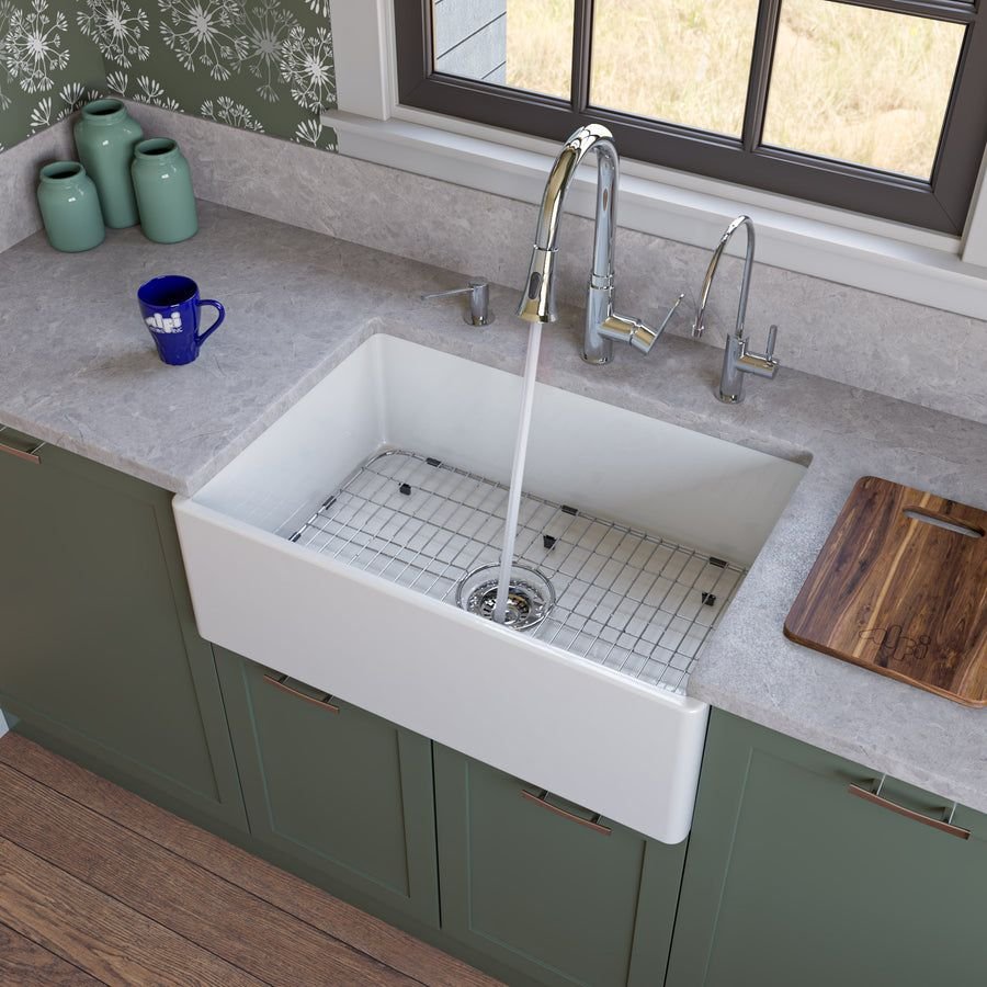Kitchen idea with the ALFI brand AB510-W White 30" Contemporary Smooth Apron Fireclay Farmho, ALFI